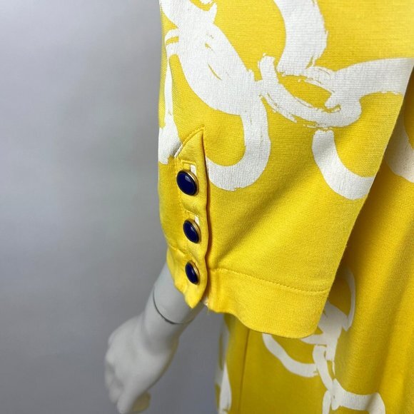 Lilly‎ Pulitzer Jonah Shift Dress Women L 3/4 Sleeve Stretch Yellow Chain Key